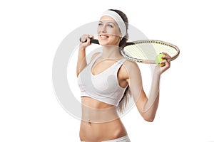 Successful sportswoman with racket Isolated