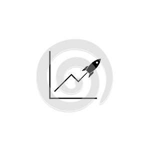 Successful startup business concept. Rocket flying on chart icon isolated on white background