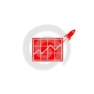 Successful startup business concept. Rocket flying on chart icon isolated on white background