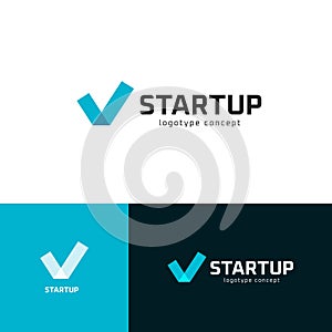 Successful startup business investment logo set. Check mark emblem collection. Tick icon. Company success sign. Isolated