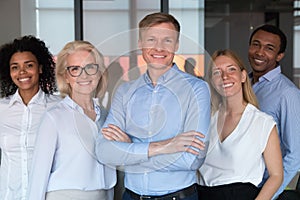 Successful startup founder company owner and staff members portrait concept