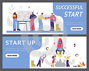 Successful startup launch banners for web and social media vector illustration.