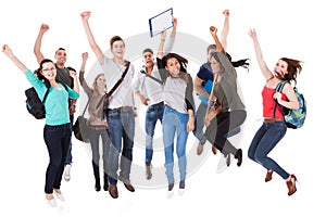 Successful university students over white background