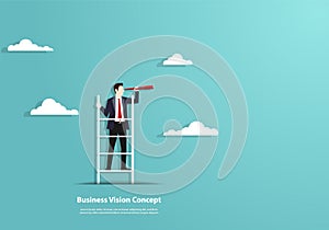 Successful vision concept with character of businessman and telescope