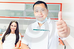 Successful visit patient to dentist doctor. Beautiful asian woman