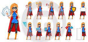 Successful woman wearing superhero costume