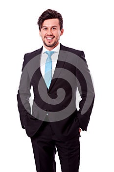 Successful young business man smiling isolated