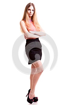 Successful young businesswoma over white background full boy