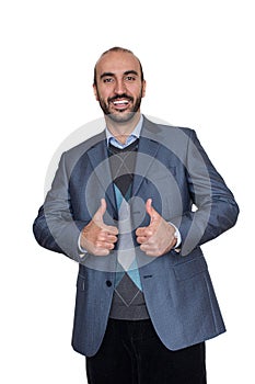 Successfull businessman with both thumbs up