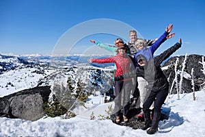 Successfull group of friends on mountain top.