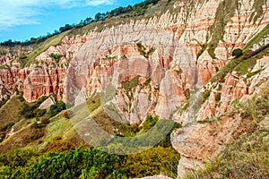 Red clays with dinosaur fossils. Geological reserve photo