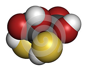 Succimer (dimercaptosuccinic acid, DMSA) lead poisoning drug molecule. Antidote used in heavy metal poisoning; acts by forming