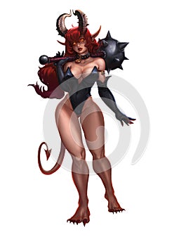 Succubus sexy in saber carnival box and gloves realistic illustration isolated.  photo