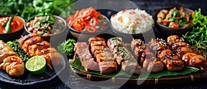 Succulent Array of Filipino Meats: A Taste Symphony. Concept Filipino Cuisine, Succulent Meats, Taste Symphony, Culinary Delights