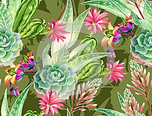 Succulent design, seamless pattern.