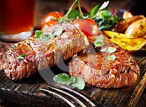 Succulent fillet steak and roast vegetables