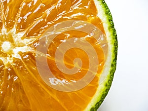 Succulent fresh orange slices are closeup