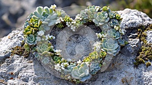Succulent Heart Shaped Arrangement On Rock