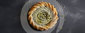 A succulent journey grated ParmigianoReggiano and es in a spiral of crunchy puff pastry.. AI generation photo