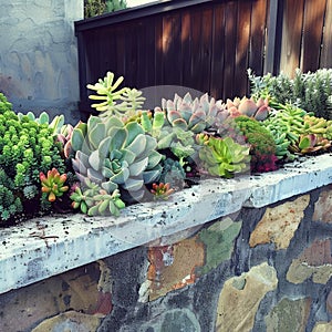 Succulent landscape design, beautiful cacti garden decor, green plants arrangement