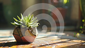 Succulent plant in a decorative pot basking in sunlight photo