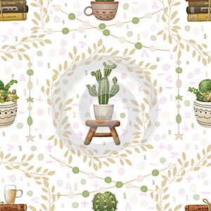 Succulent plants seamless pattern