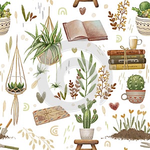 Succulent plants seamless pattern