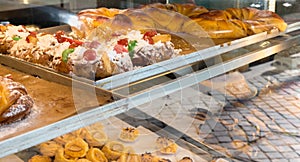 Succulent Portuguese pastries displayed in Porto, Portugal