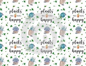 Succulent pot painting pattern and scattered leaves