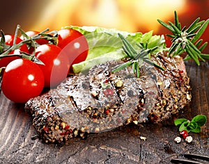 Succulent tender peppered steak photo