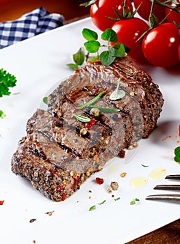 Succulent tender peppered steak photo