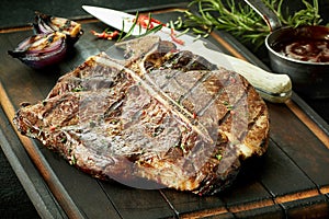 Succulent thick tender barbecued t-bone steak