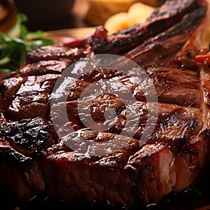 Succulent thick tender barbecued t-bone steak