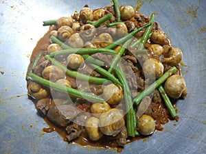 Succulent vegetable stew frying in a hot wok