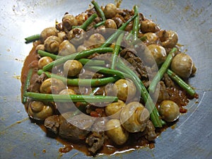 Succulent vegetable stew frying in a hot wok