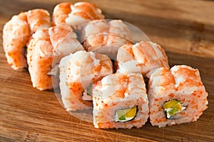 Suchi rolls with shrimp and avocado