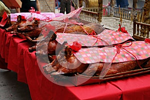 Suckling Pigs Offerings. A-Ma Temple, Macau. photo