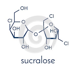 Sucralose artificial sweetener molecule. Used as sugar substitute. Skeletal formula.