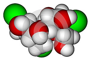 Sucralose space filling molecular model