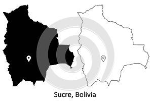 Sucre Bolivia. Detailed Country Map with Location Pin on Capital City.