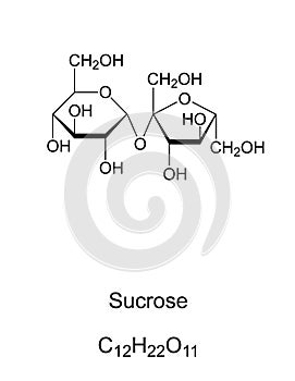 Sucrose, common sugar, chemical structure and formula