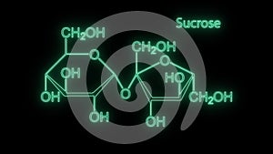 Sucrose Molecular Structure Symbol Neon Animation on black background