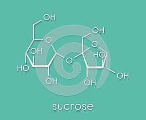 Sucrose sugar molecule. Also known as table sugar, cane sugar or beet sugar. Skeletal formula.