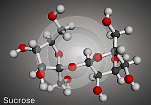 Sucrose sugar molecule. Molecular model. 3D rendering