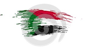 Sudan flag animation. Brush painted sudanese flag, white background. Independence day. Sudan state patriotic national banner