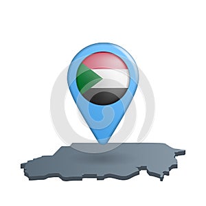 Sudan flag map pin on white