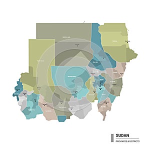 Sudan higt detailed map with subdivisions