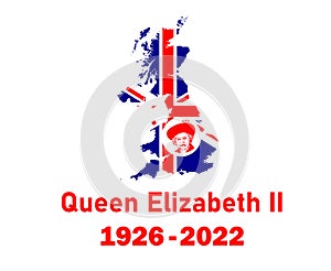 Queen Elizabeth Portrait Face 1926 2022 Blue With British Flag Map