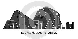 Sudan, Nubian Pyramids, travel landmark vector illustration