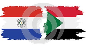 Sudan and Paraguay grunge flags connection vector